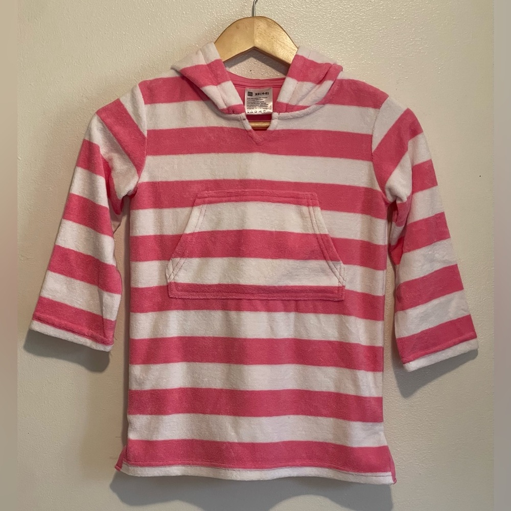 Lily & Dan Girls' Pink & White Striped Hooded Swim Coverup